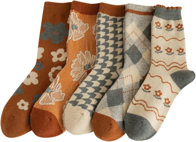 MarJunSep Wool Fall Boot Socks Women Teen Girls Thick Knit Vintage Cute Floral Cottage Core Boho Winter Warm Crew Socks - Image 1